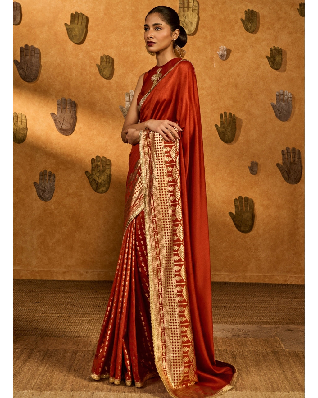 Rust Snow Light Sari Set