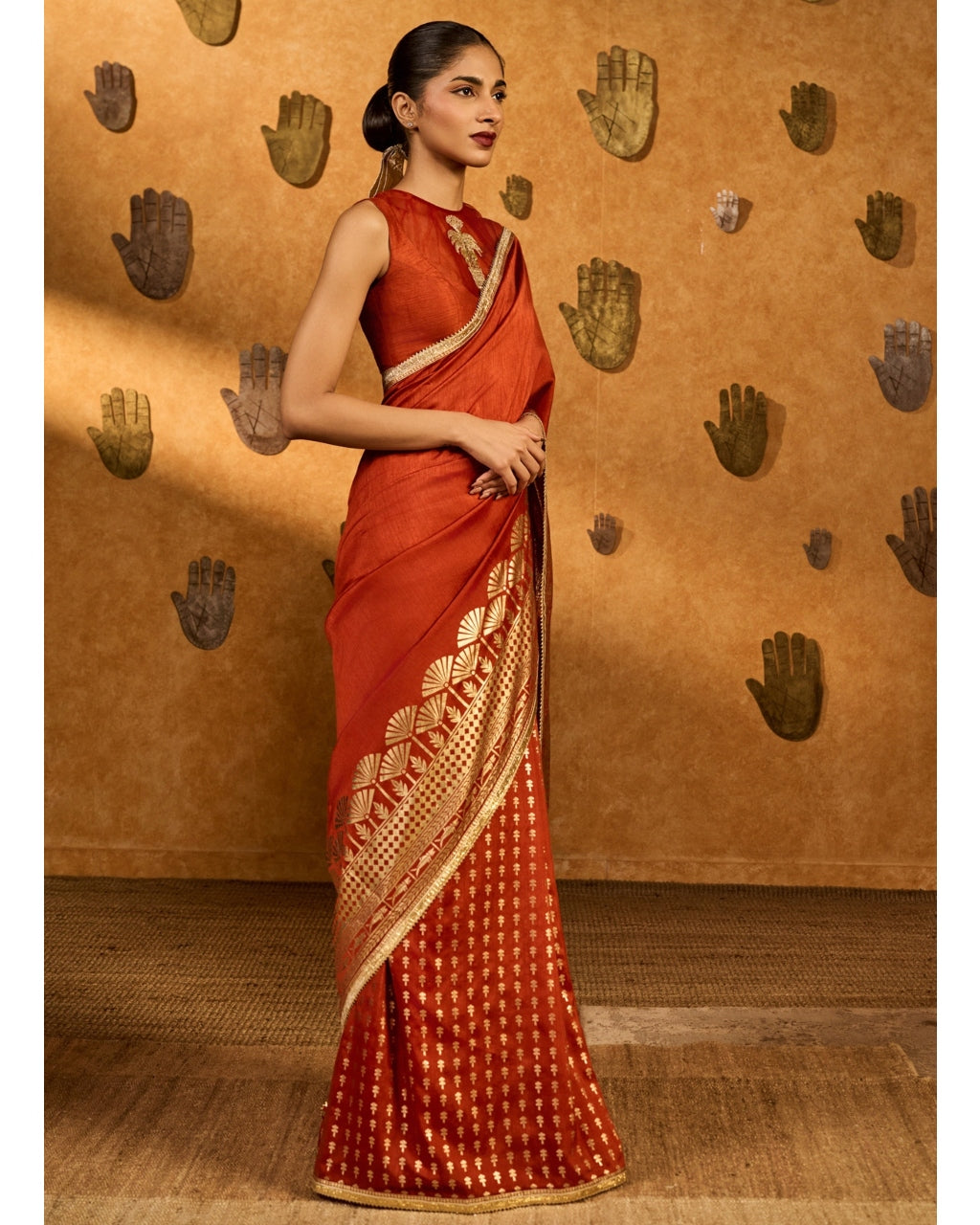 Rust Snow Light Sari Set