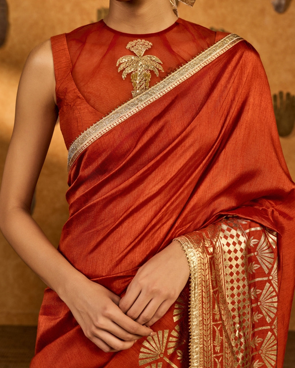 Rust Snow Light Sari Set
