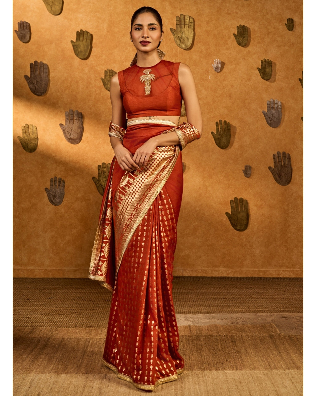 Rust Snow Light Sari Set