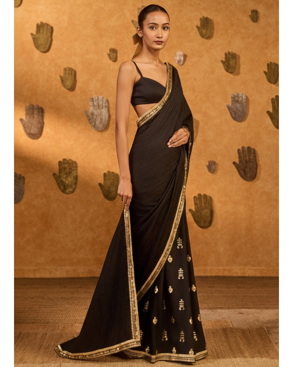 Black Wishdrop Gota Sari Set