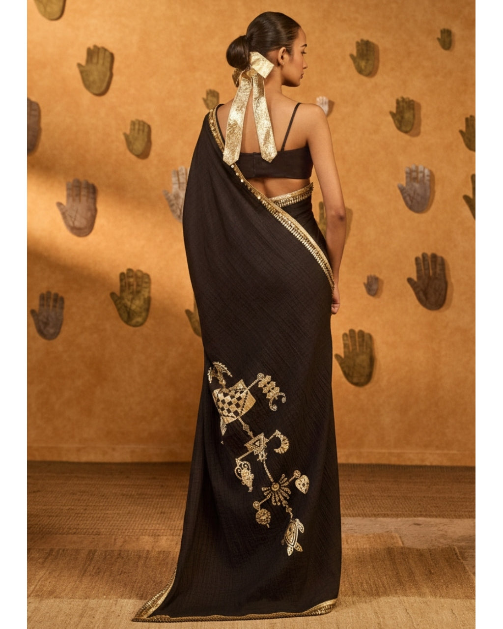 Black Wishdrop Gota Sari Set
