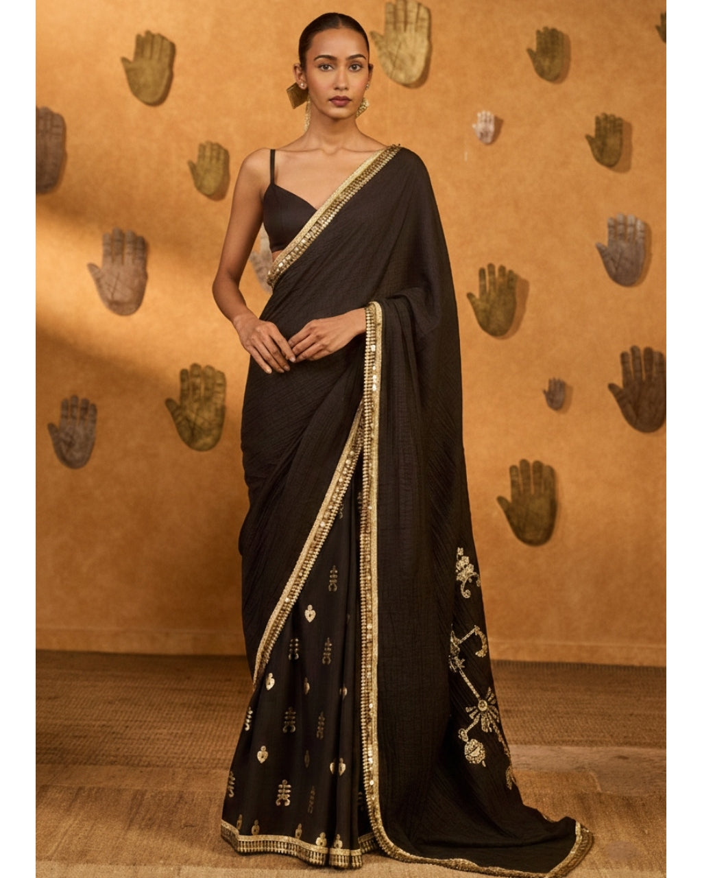 Black Wishdrop Gota Sari Set