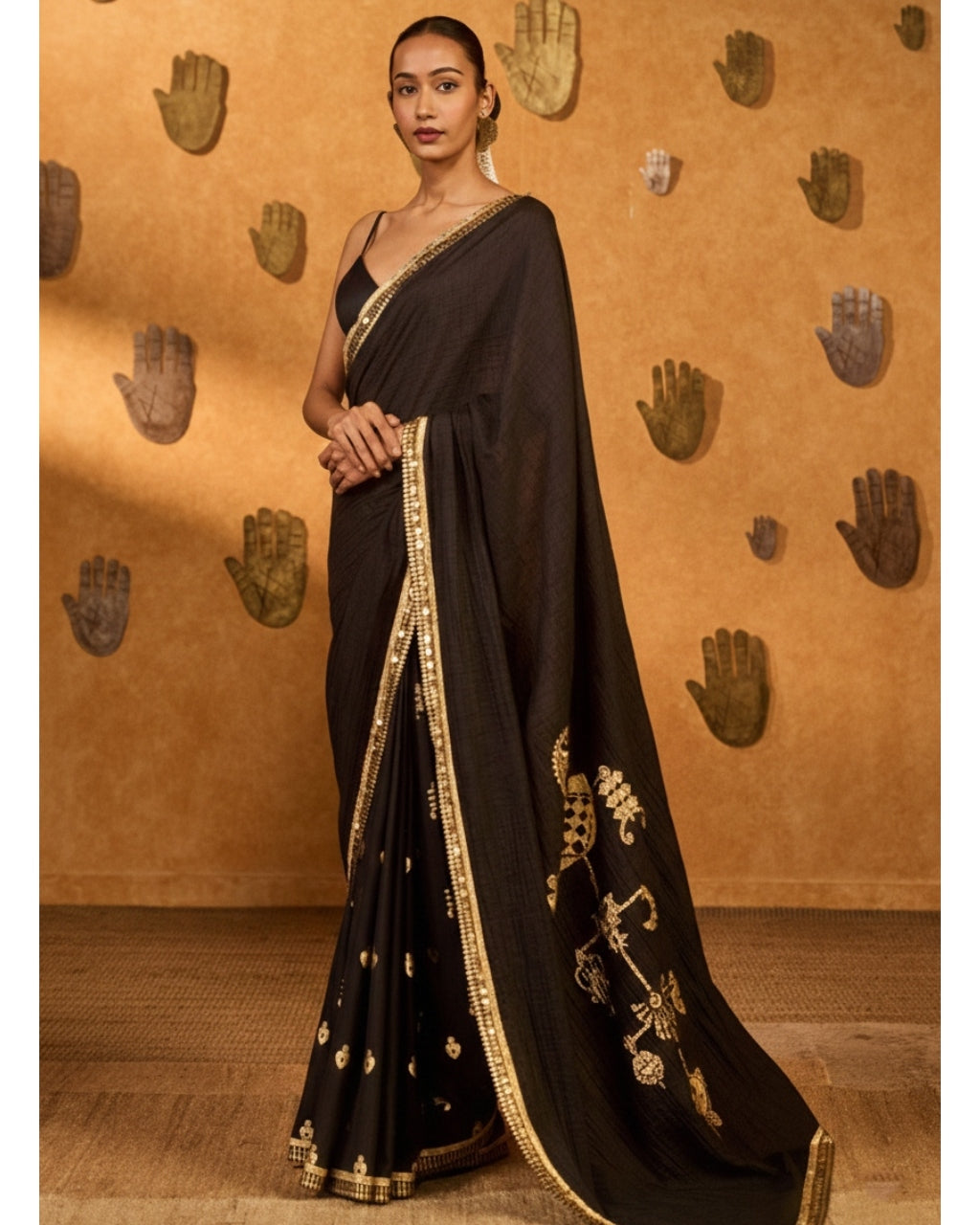 Black Wishdrop Gota Sari Set