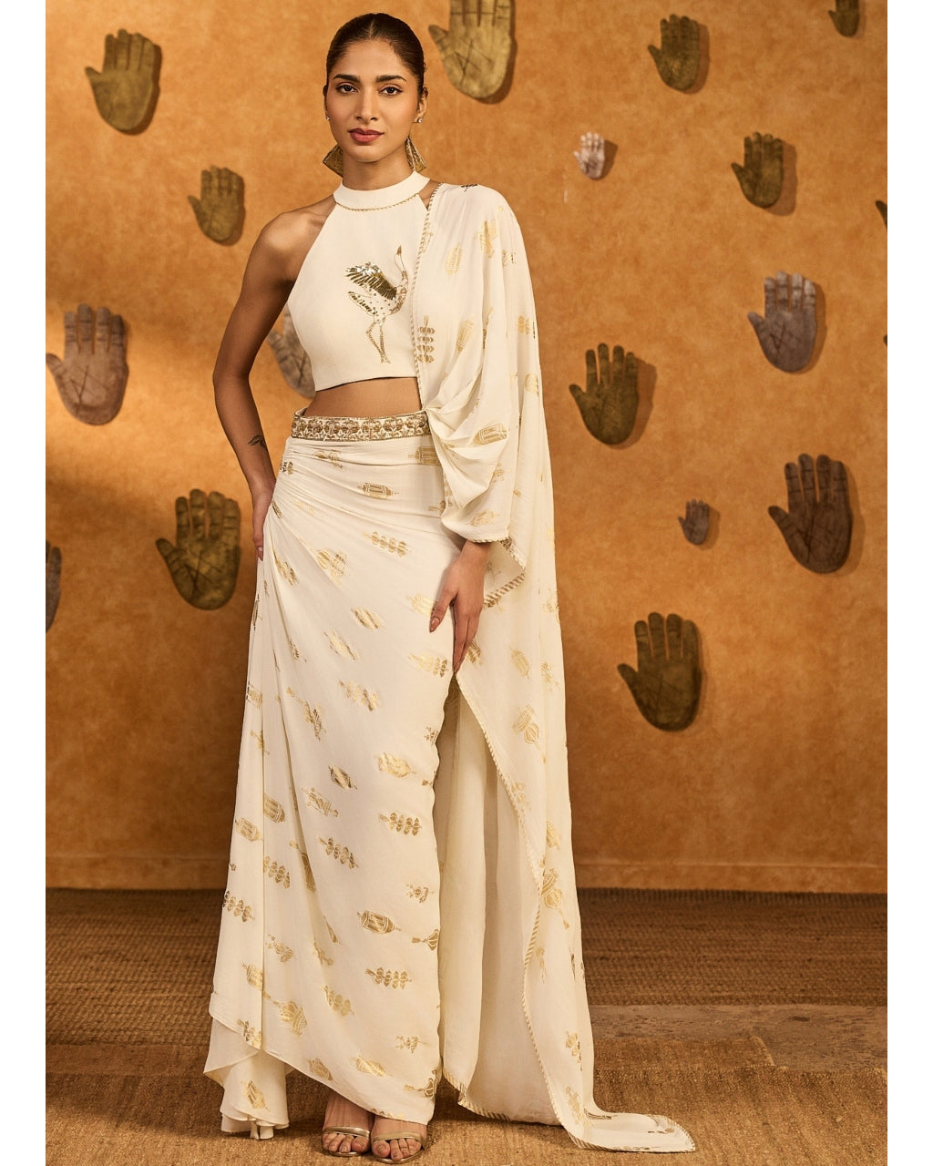 Ivory Soft Lantern Stitched Sari Set