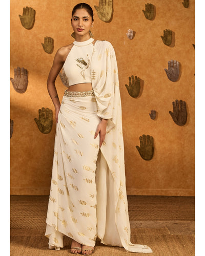 Ivory Soft Lantern Stitched Sari Set