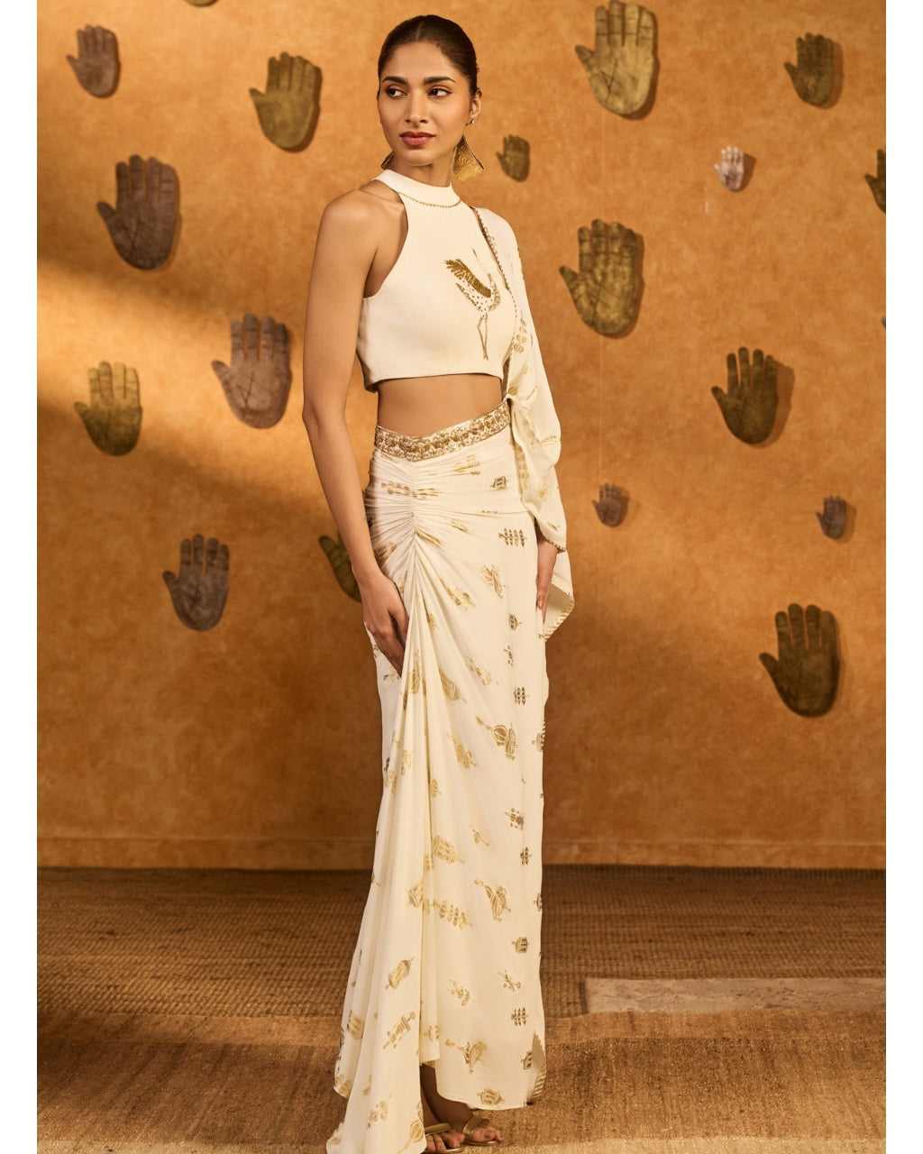 Ivory Soft Lantern Stitched Sari Set