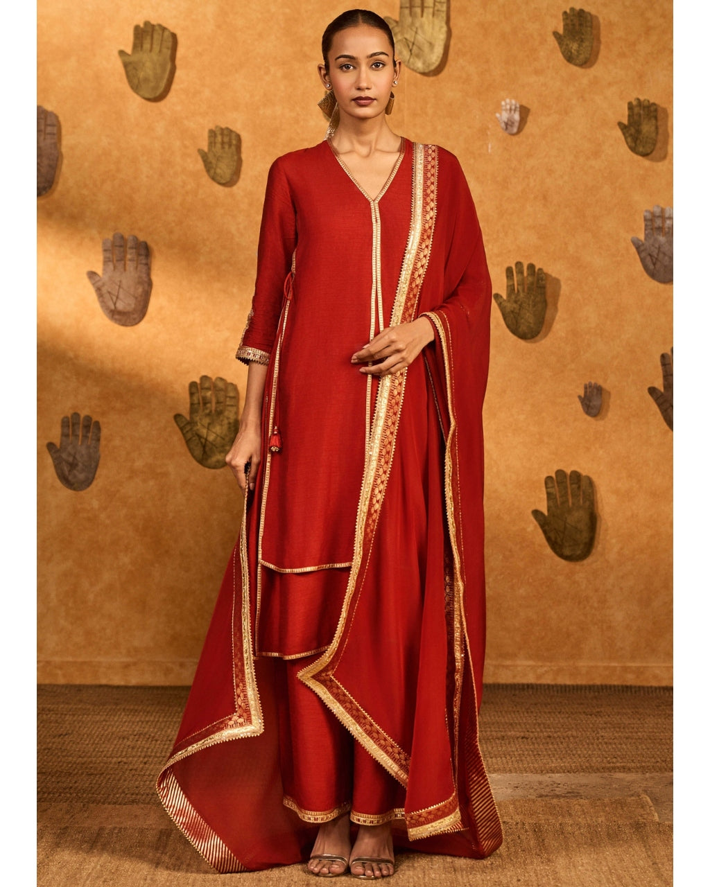 Red Mandarin Sky Kurta Set
