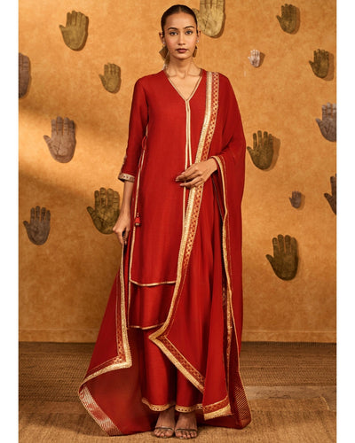 Red Mandarin Sky Kurta Set