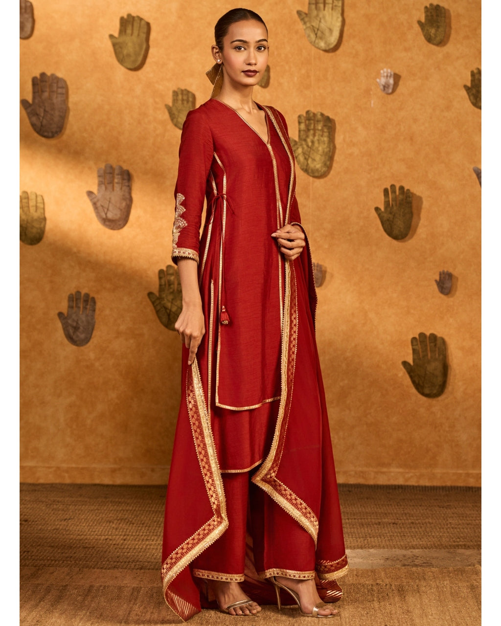 Red Mandarin Sky Kurta Set