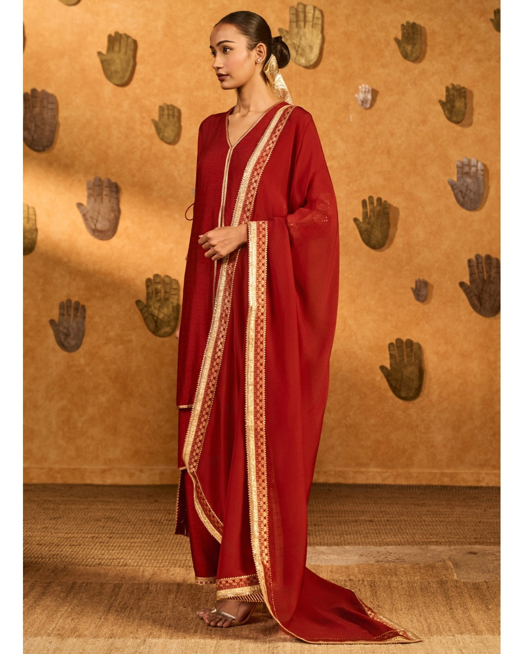 Red Mandarin Sky Kurta Set