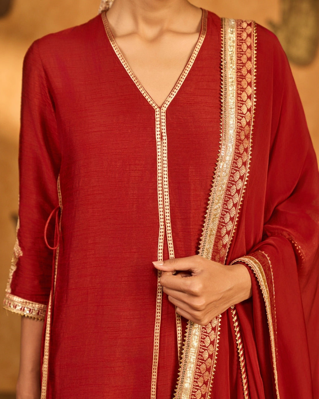 Red Mandarin Sky Kurta Set