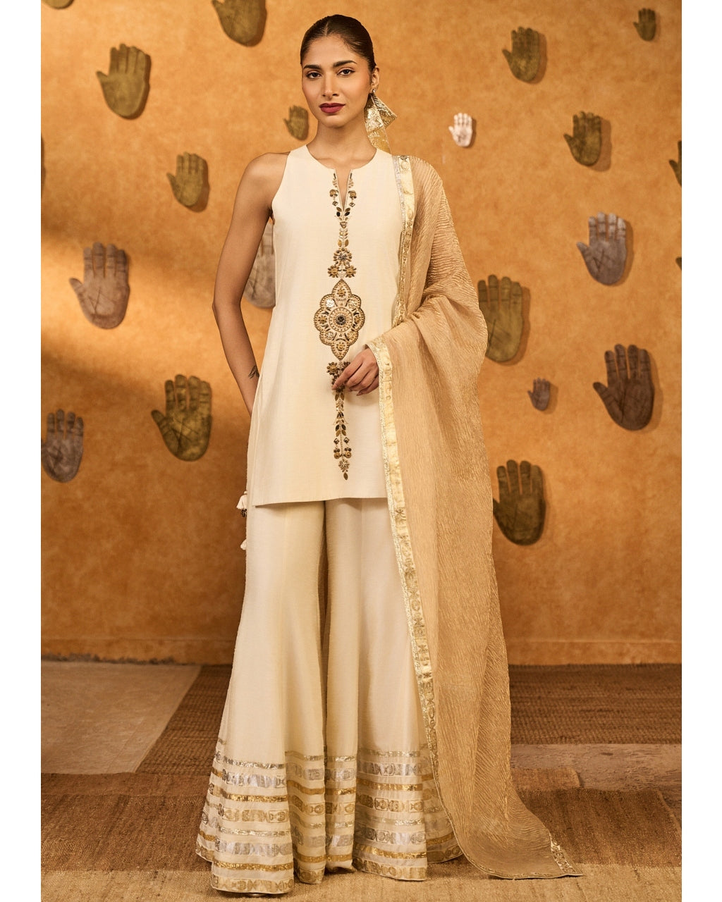 Ivory Gilded Sharara Set