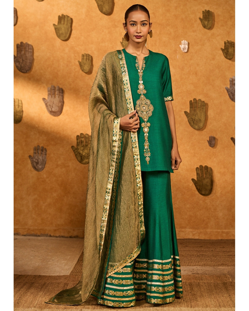 Green Gilded Sharara Set