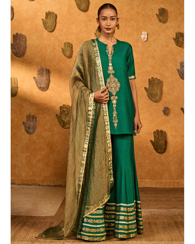 Green Gilded Sharara Set