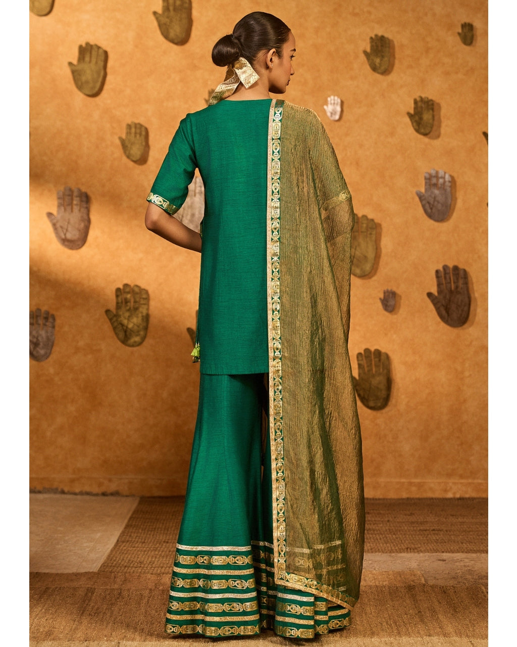 Green Gilded Sharara Set