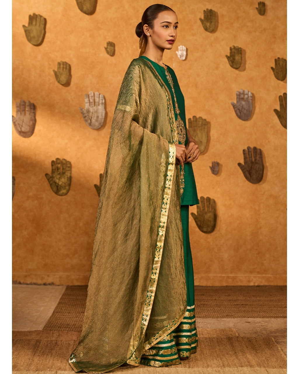Green Gilded Sharara Set