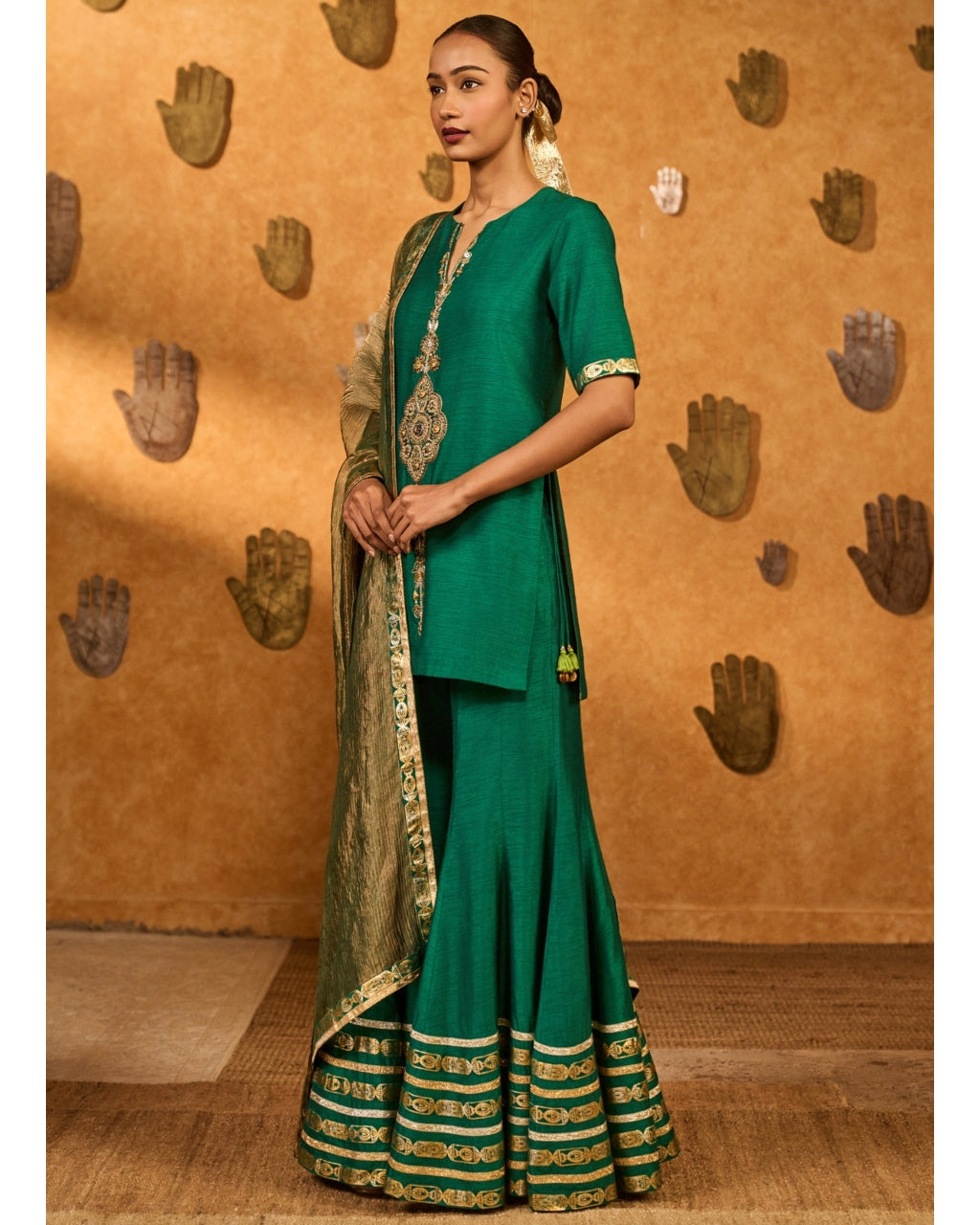 Green Gilded Sharara Set