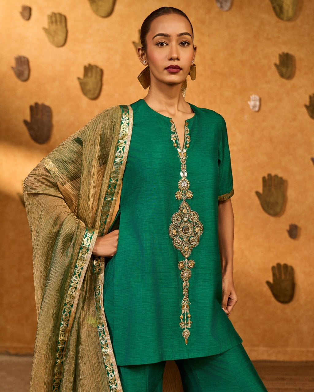 Green Gilded Sharara Set