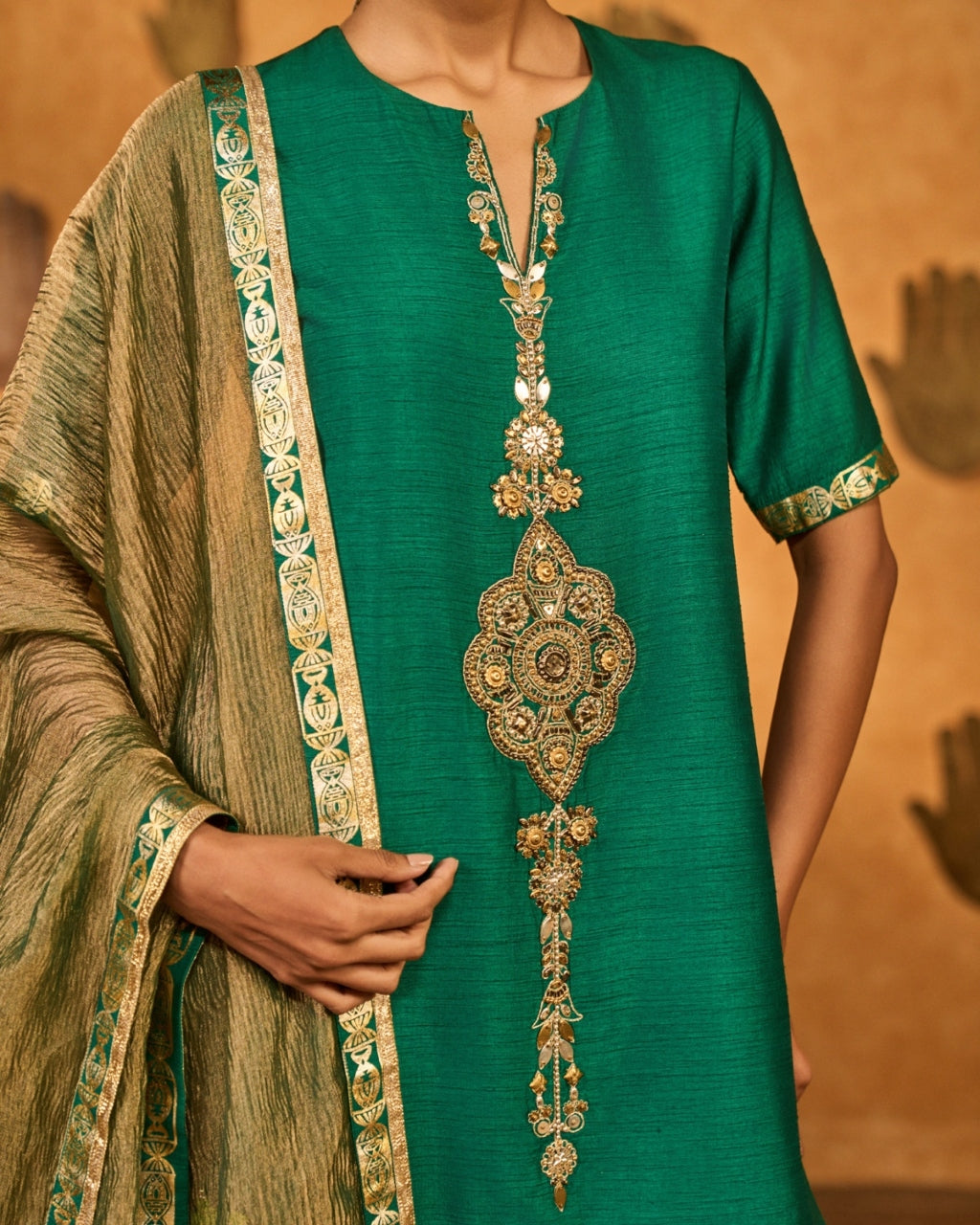 Green Gilded Sharara Set