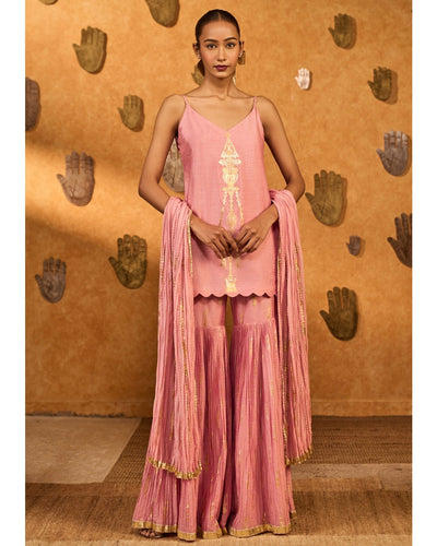 Champagne Pink Tribal Whisper Sharara Set
