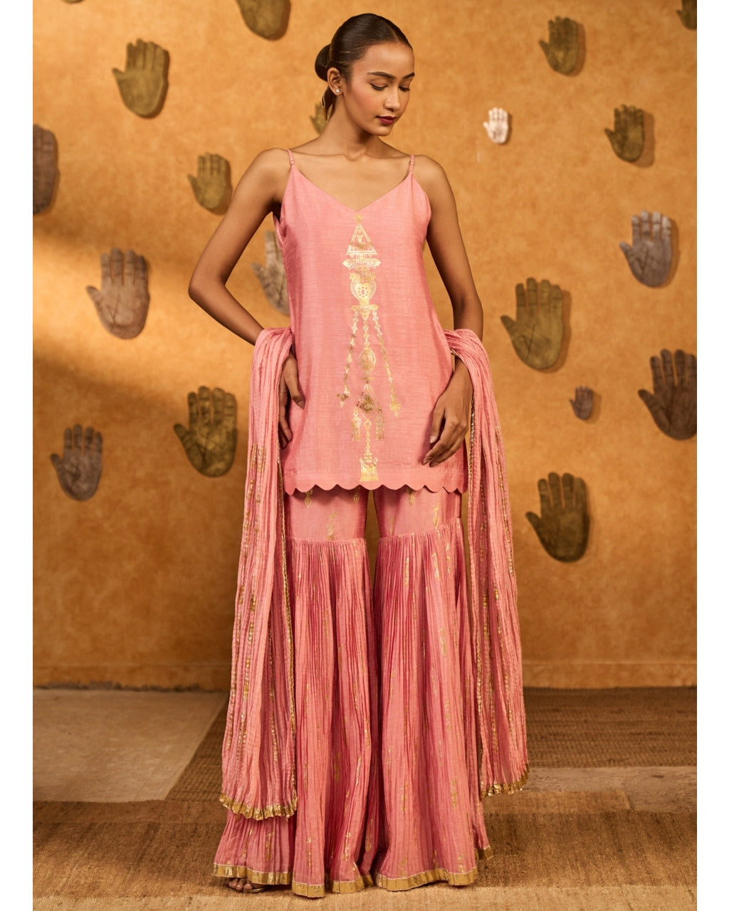 Champagne Pink Tribal Whisper Sharara Set