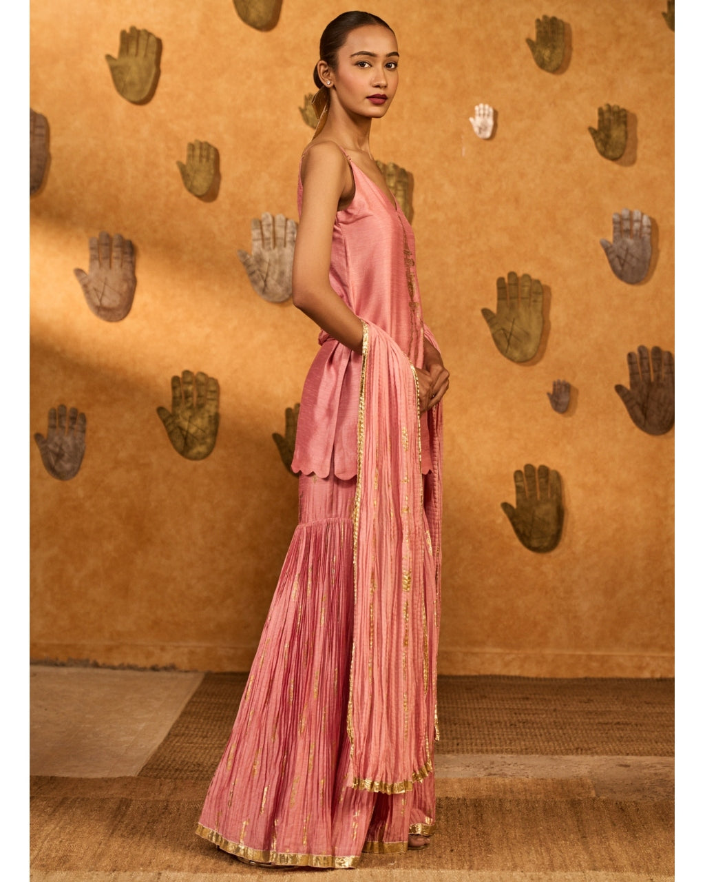 Champagne Pink Tribal Whisper Sharara Set