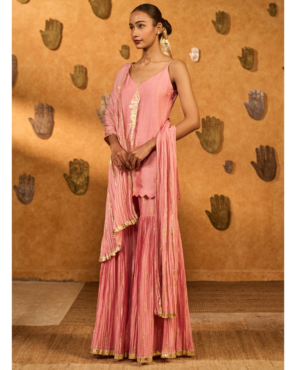 Champagne Pink Tribal Whisper Sharara Set