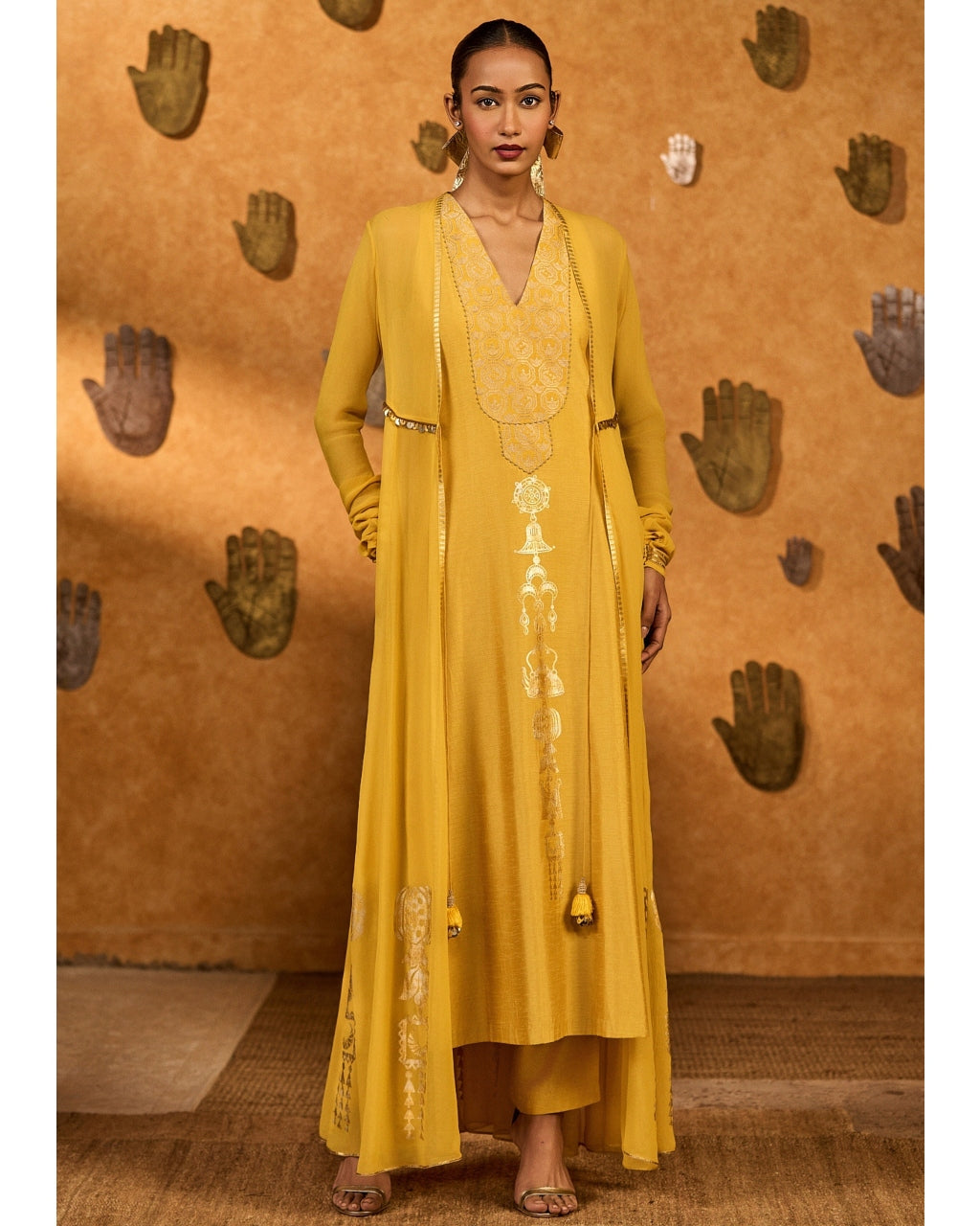 Spiced Ochre Pop Pendant Anarkali Set