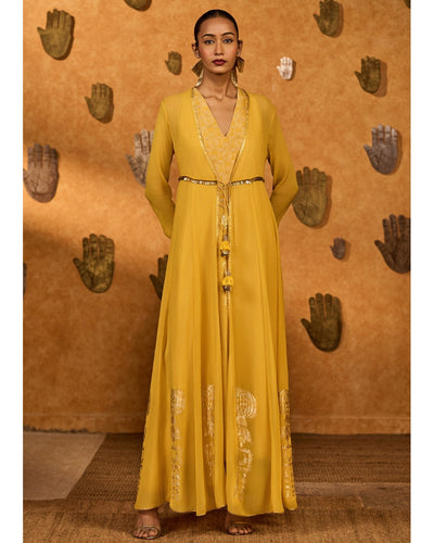 Spiced Ochre Pop Pendant Anarkali Set