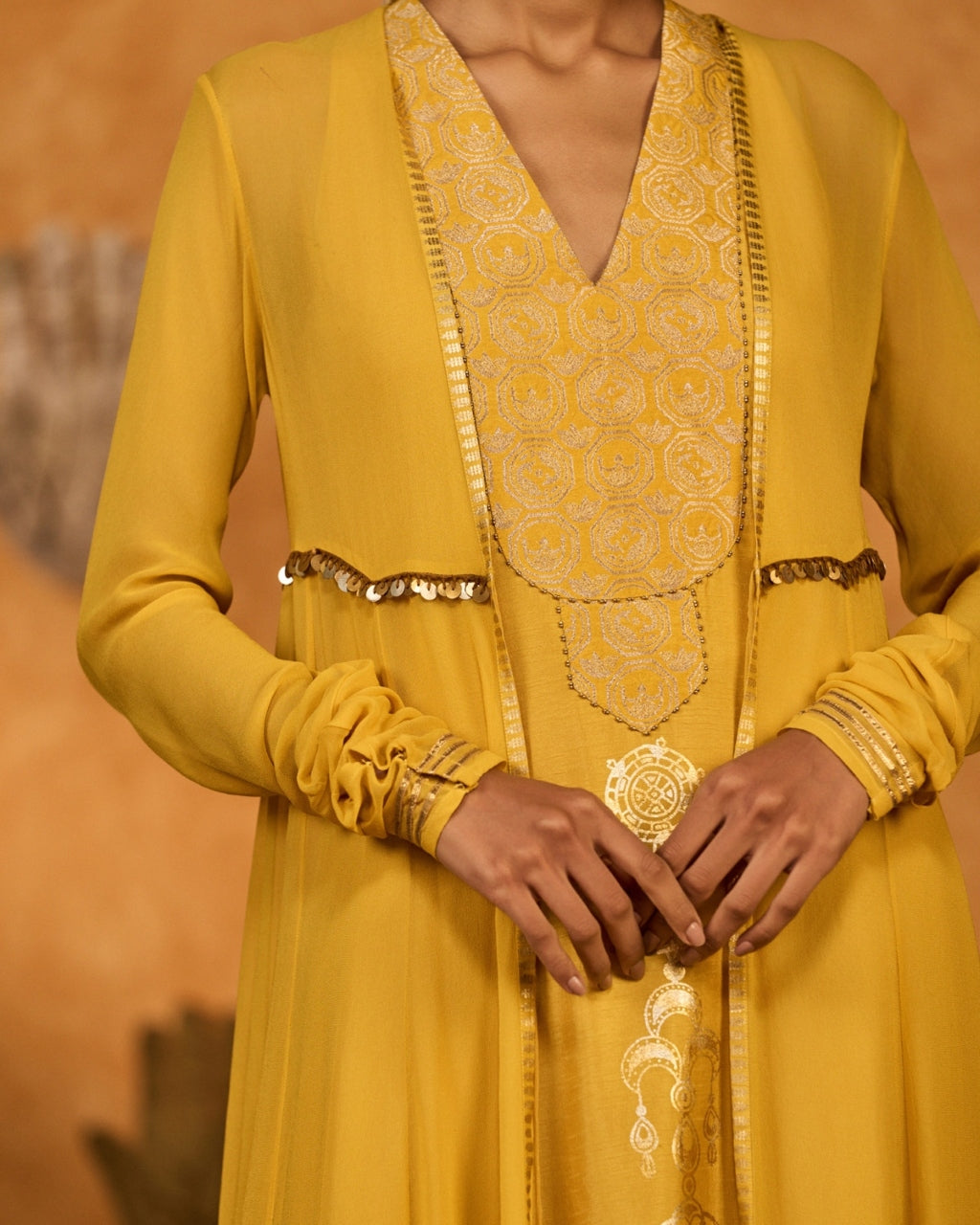 Spiced Ochre Pop Pendant Anarkali Set