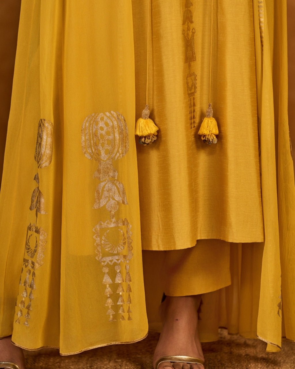 Spiced Ochre Pop Pendant Anarkali Set