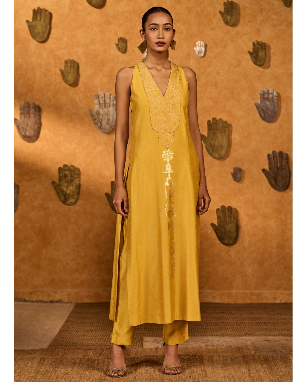 Spiced Ochre Pop Pendant Anarkali Set