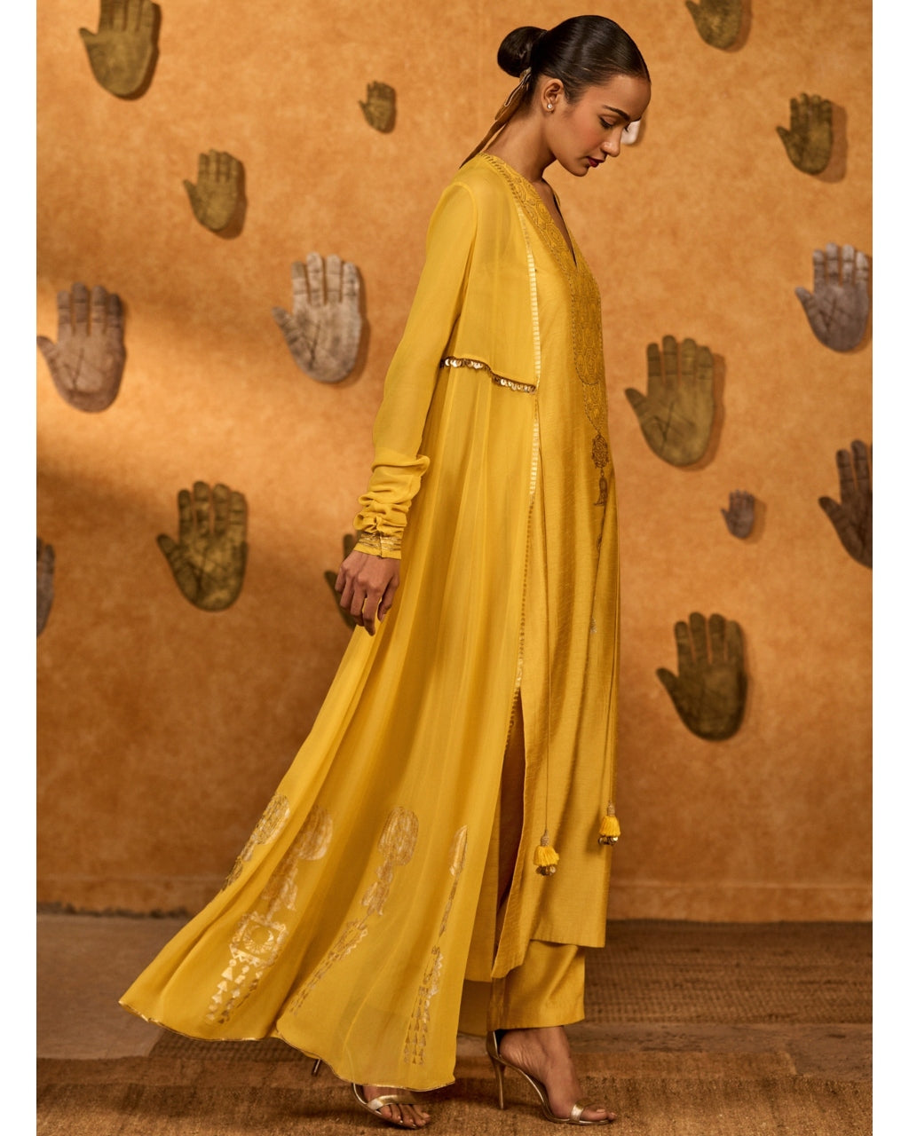 Spiced Ochre Pop Pendant Anarkali Set