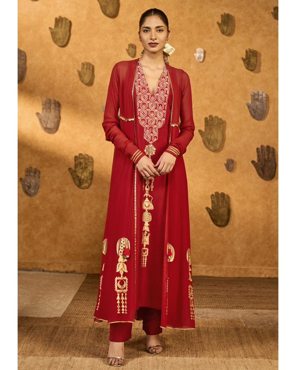 Red Pop Pod Pendant Anarkali Set