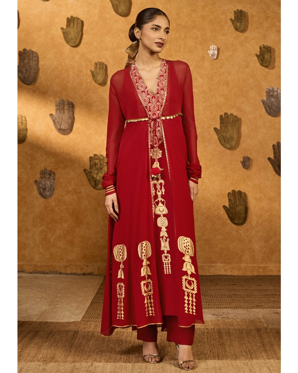 Red Pop Pod Pendant Anarkali Set