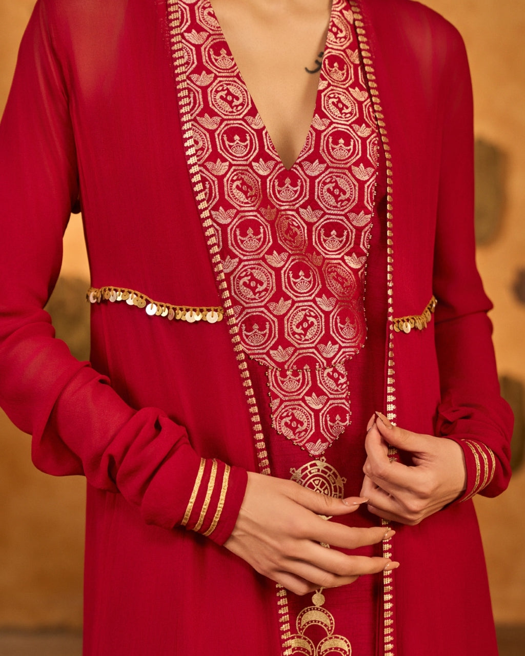 Red Pop Pod Pendant Anarkali Set