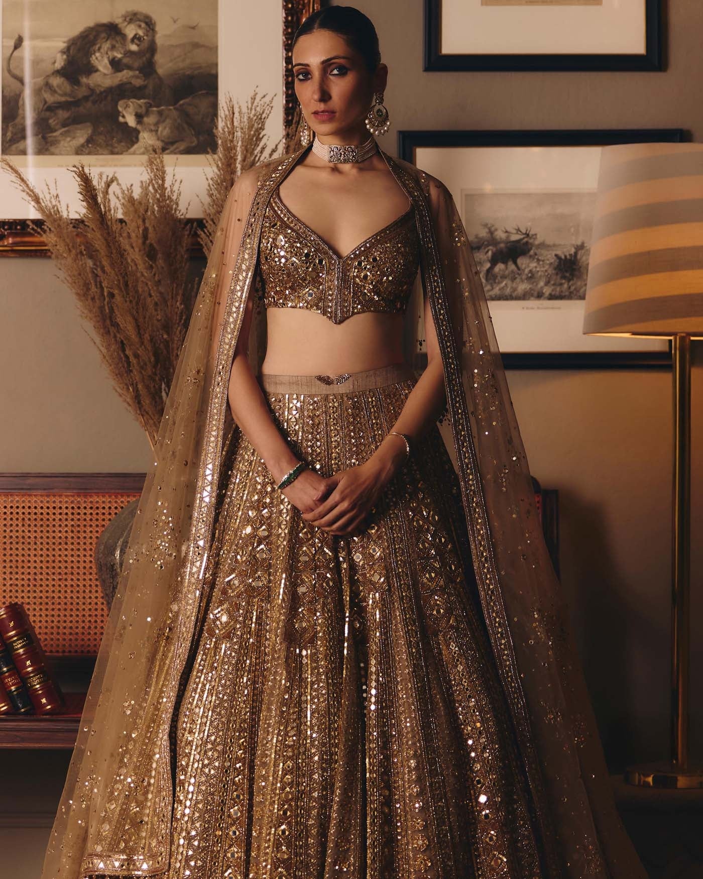 The Sheeshraag Toasted  Gold Lehenga