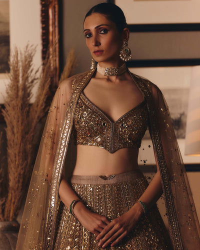 The Sheeshraag Toasted  Gold Lehenga