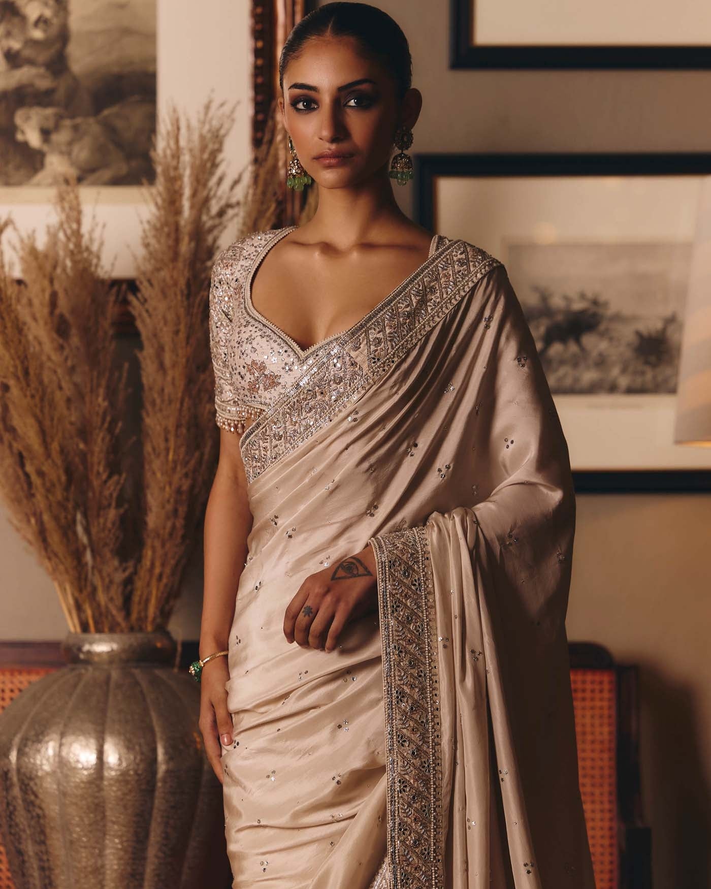 The Three Graces Silk Mukaish Sari