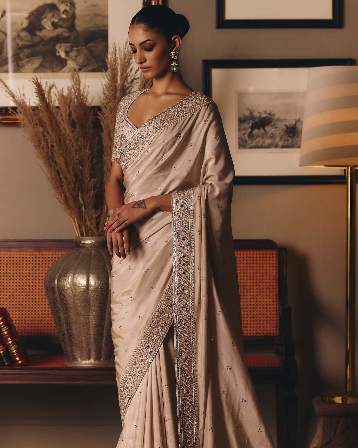 The Three Graces Silk Mukaish Sari