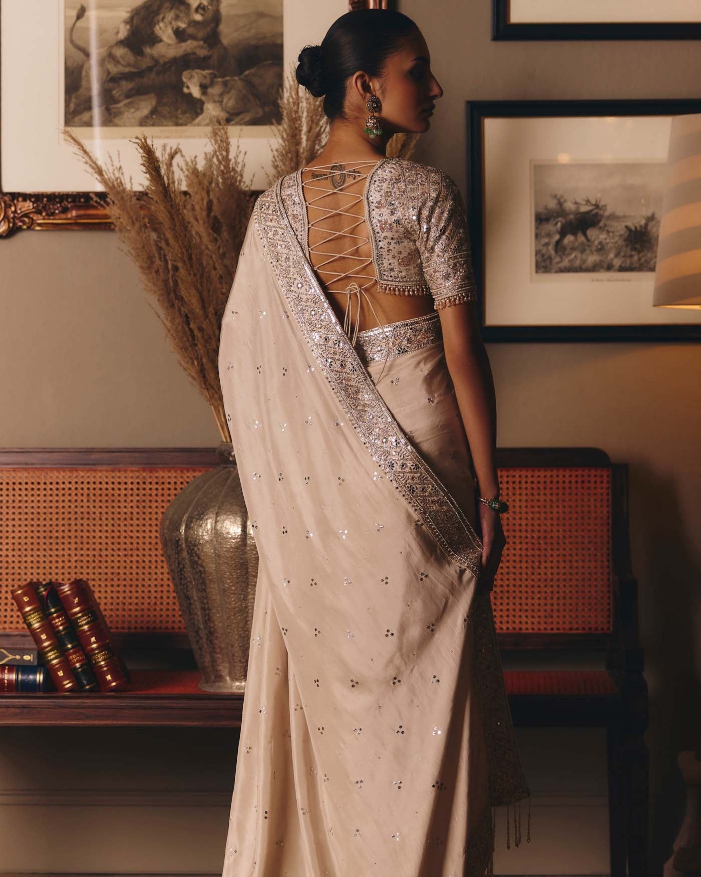 The Three Graces Silk Mukaish Sari