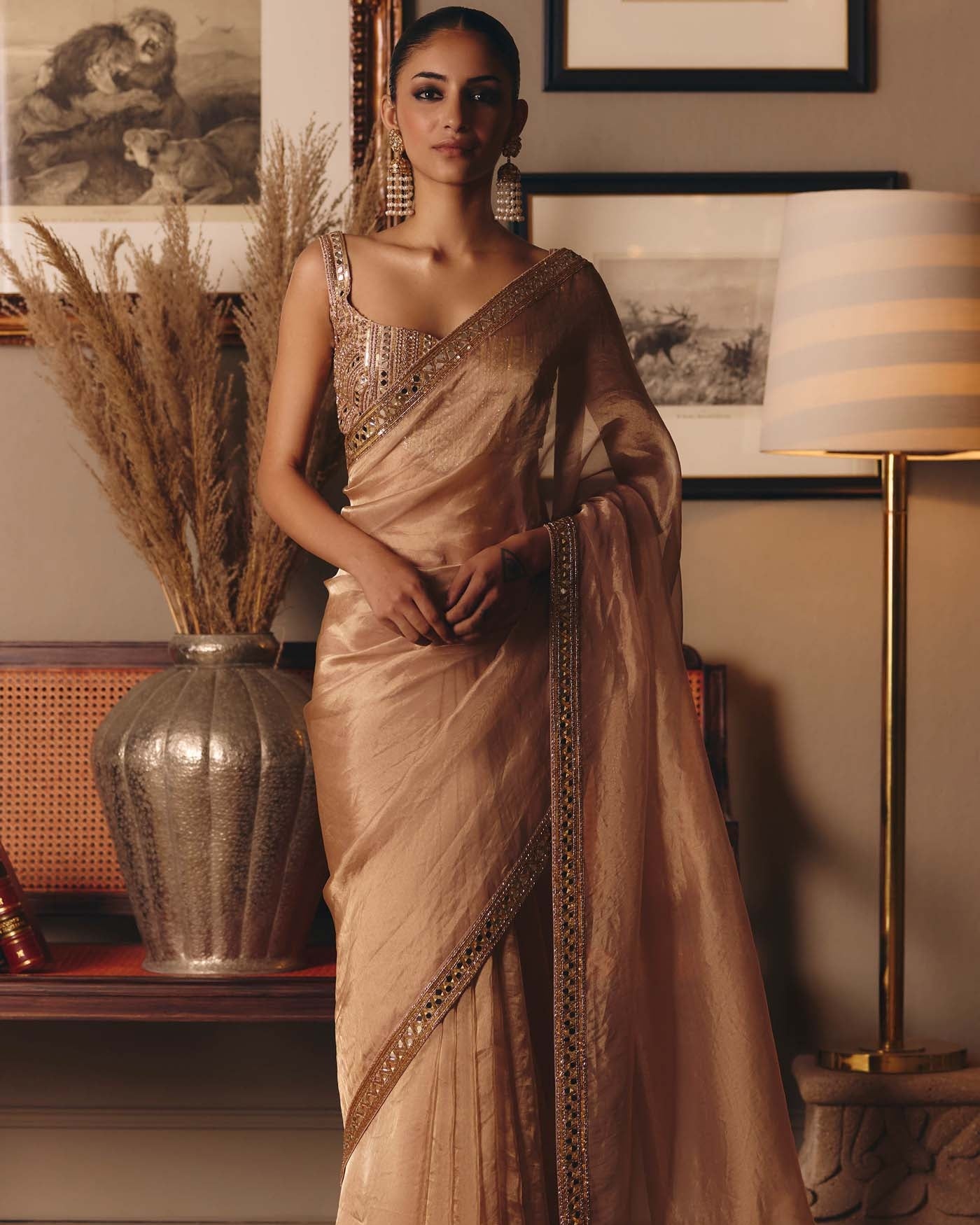 The Aged Peach Sheeshrag Tissue Sari