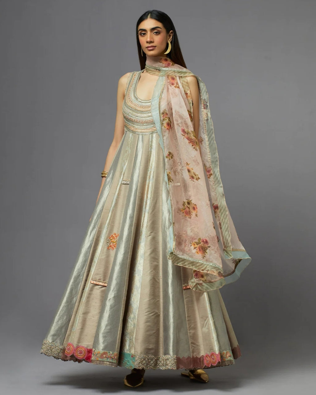 Grey Metallic Anarkali Set