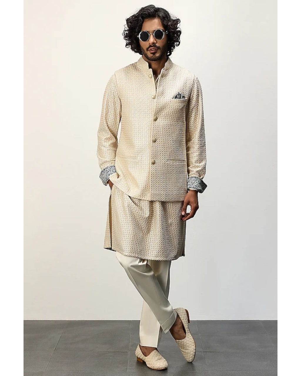 OG Champagne Front Open Kurta Set