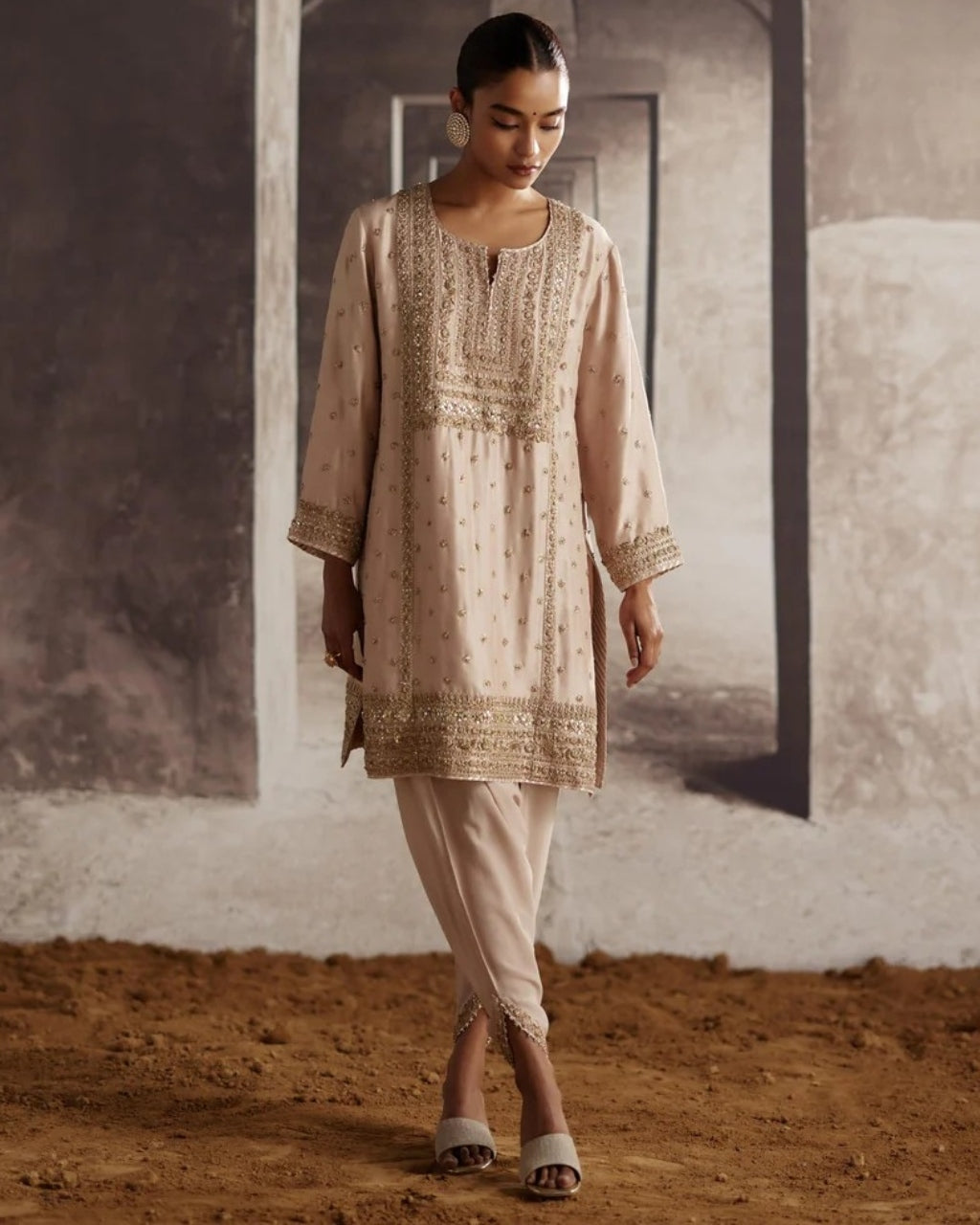 Lilac-Pink Short Kurta With Dabka Work