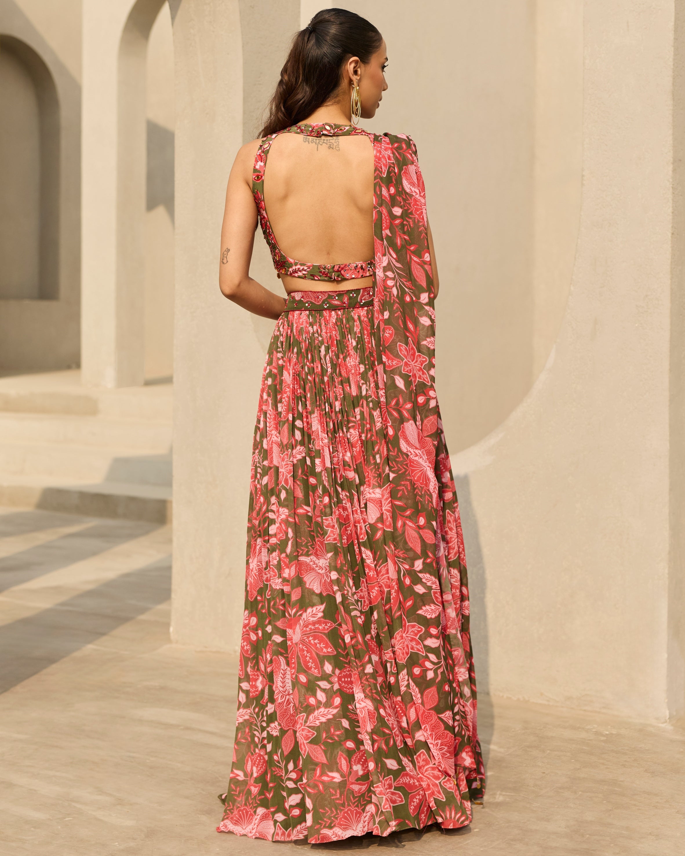 Sage Green Floral Printed Lehenga Set