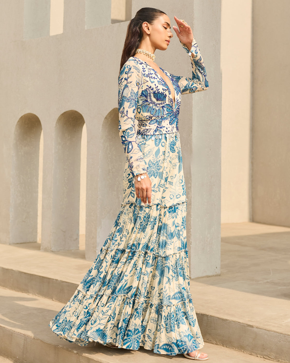Ivory & Blue Floral Printed Jumpsuit
