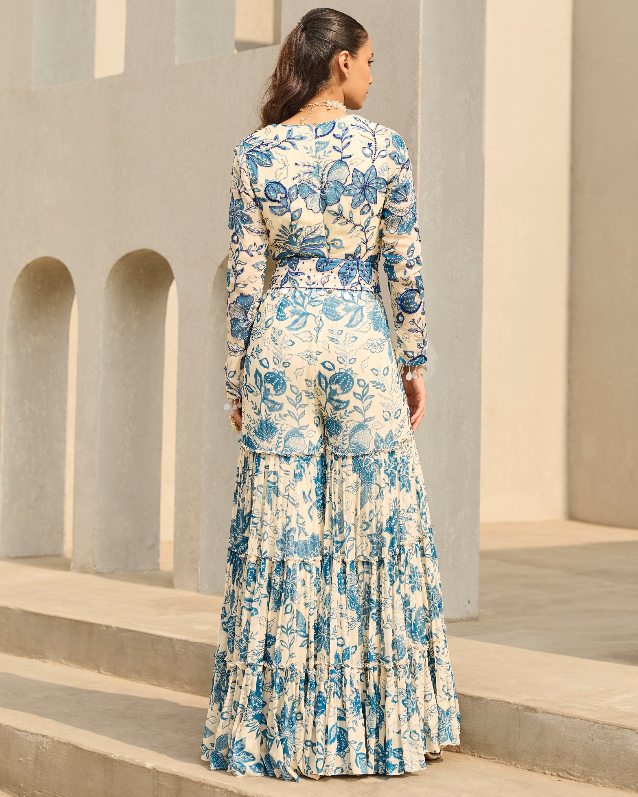 Ivory & Blue Floral Printed Jumpsuit