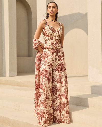 Ivory & Maroon Floral Printed Co-Ord Set